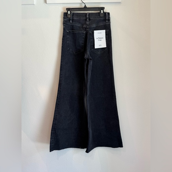 FRAME Le Palazzo Crop Wide-Leg Black Jeans in Radio Raw After - Picture 3 of 4